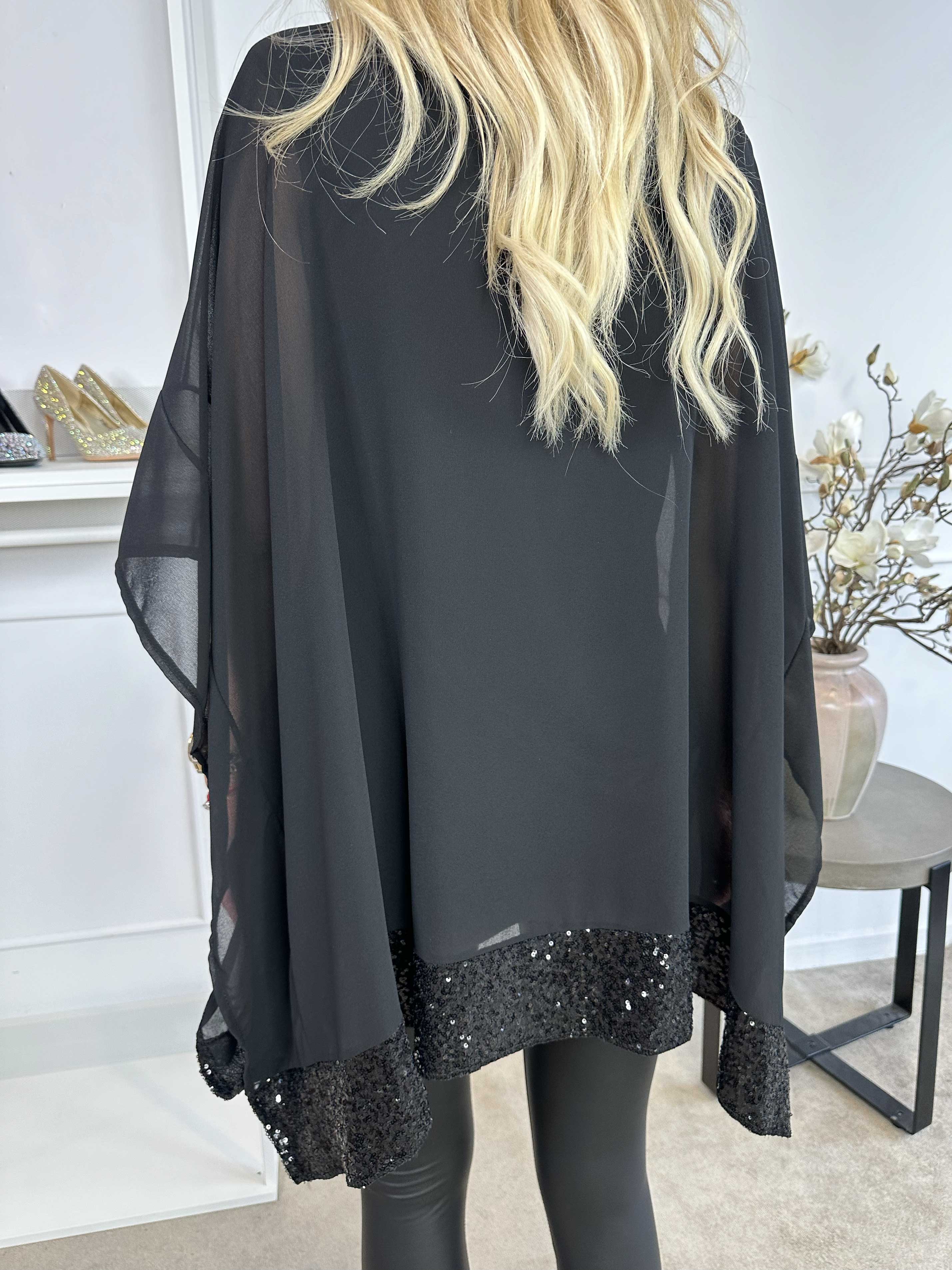 Julie - Chiffongtunika i lager med paljettkant